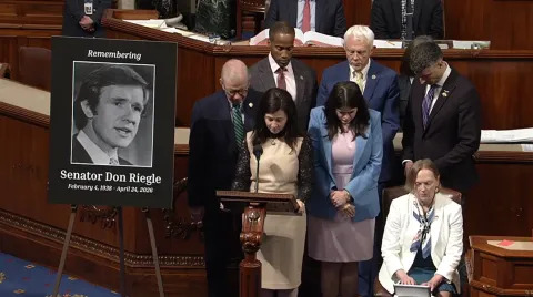 Rep. McDonald Rivet holds moment of silence for Don Riegle